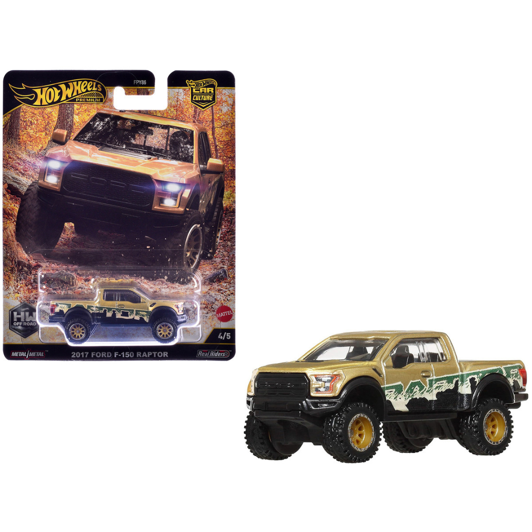 2017 Ford F-150 Raptor Pickup Truck Gold Metallic with Graphics "HW Off Road" Series Diecast Model Car