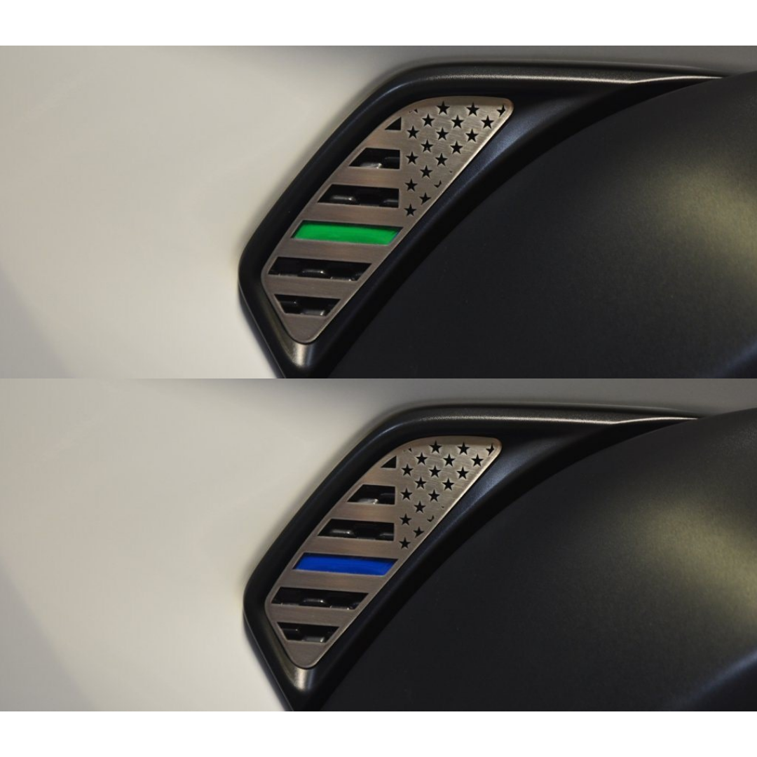 2018-2020 Jeep Wrangler JL/JLU - Side Vent Accents Flag w/Color Insert 2Pc | Stainless, Choose Color & Finish