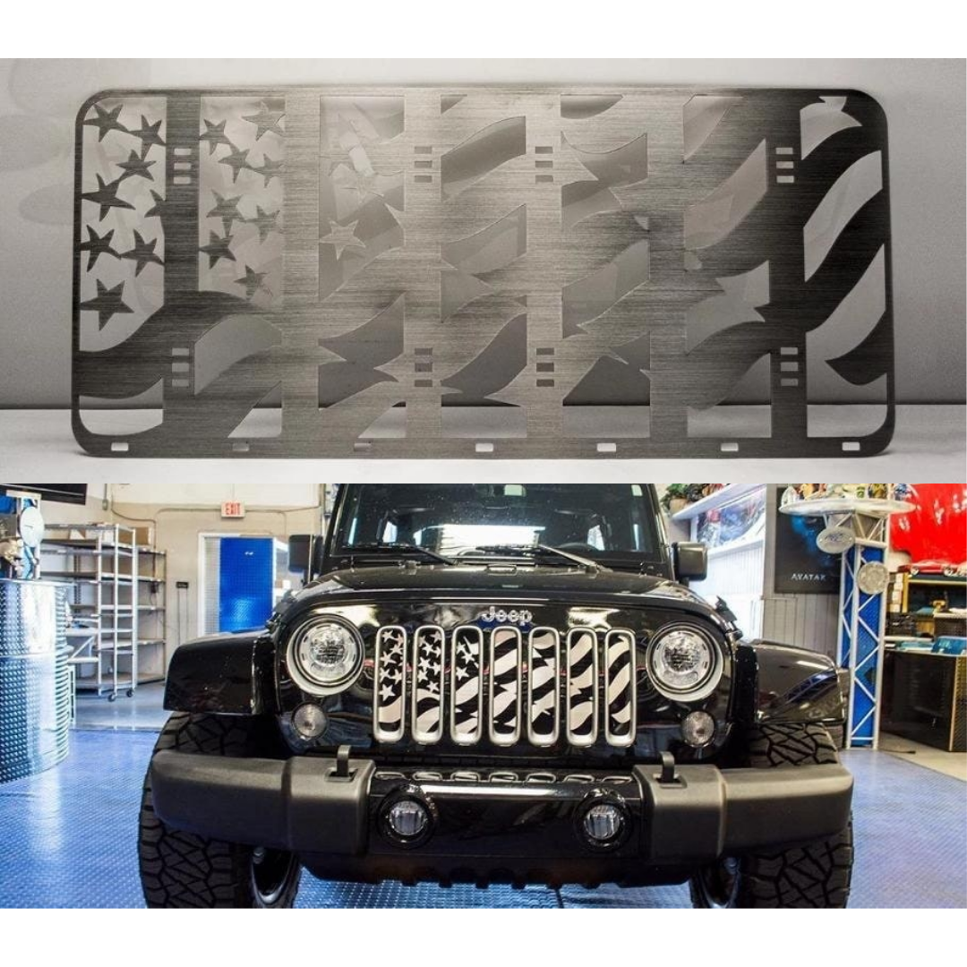 2007-2018 JK Jeep Wrangler Front Grille Insert - American Flag Style | Stainless Steel Finish