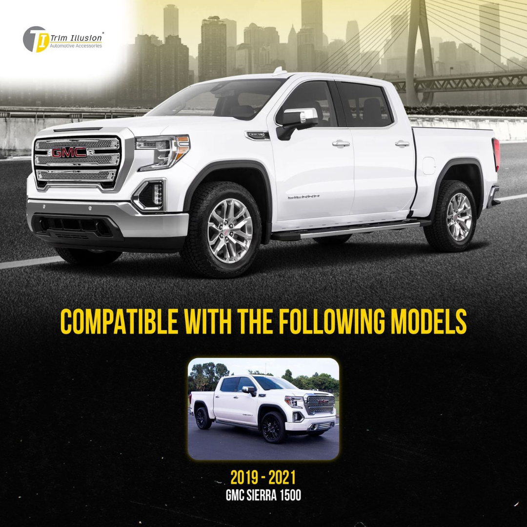 2019-2021 GMC Sierra 1500 AT4/SLT 2 PCS Chrome Tape-on Patented Grille Overlay