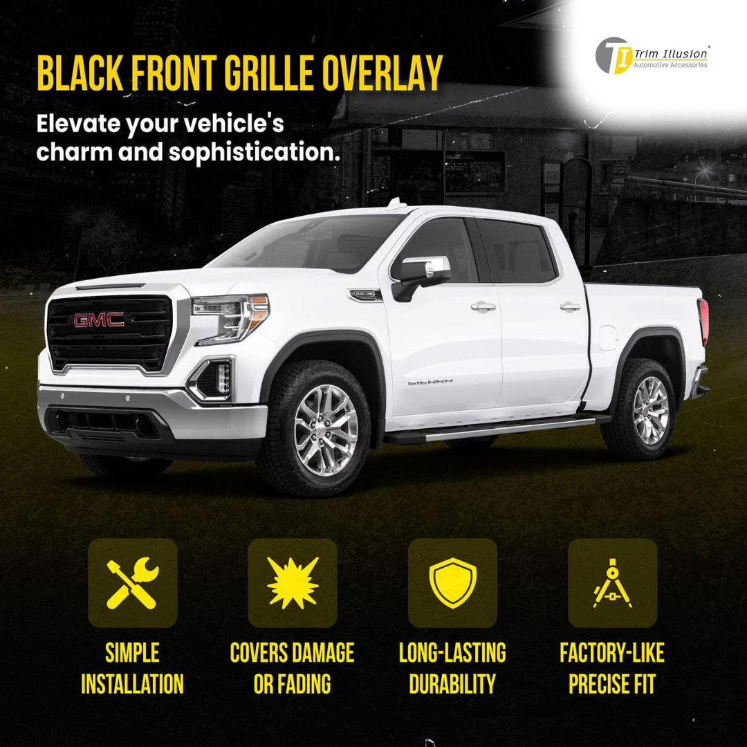 2019-2021 GMC Sierra 1500 AT4/SLT 2 PCS Gloss Black Tape-on Patented Grille Overlay