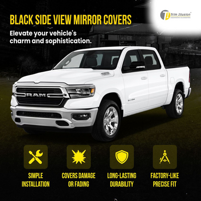 2019-2024 Ram 1500 2 PCS With Turn Signal Top Gloss Black Tape-on Mirror Cover