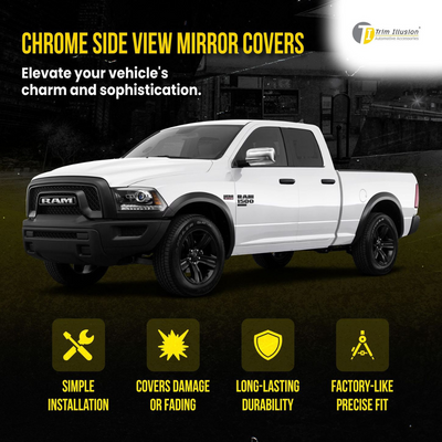 2019-2024 Ram 1500 (Not for Classic) 2 PCS No Turn Signal Top Chrome Tape-on Mirror Cover