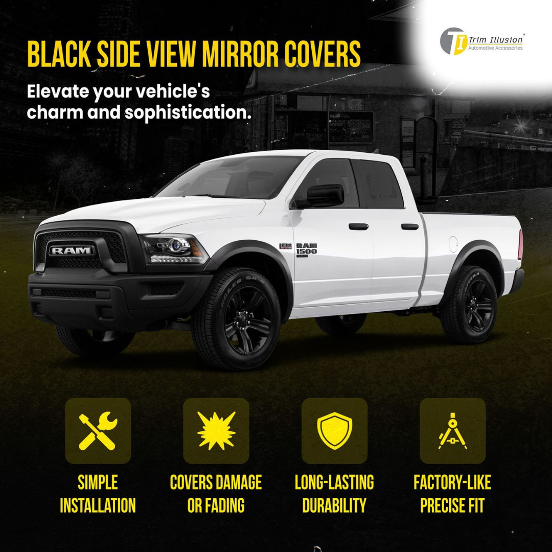 2019-2024 Ram 1500 (Not for Classic) 2 PCS No Turn Signal Top Gloss Black Tape-on Mirror Cover