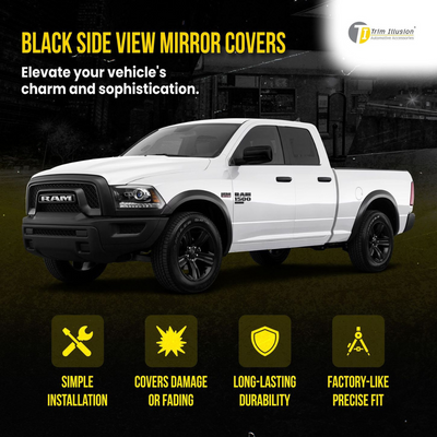 2019-2024 Ram 1500 (Not for Classic) 2 PCS No Turn Signal Top Gloss Black Tape-on Mirror Cover
