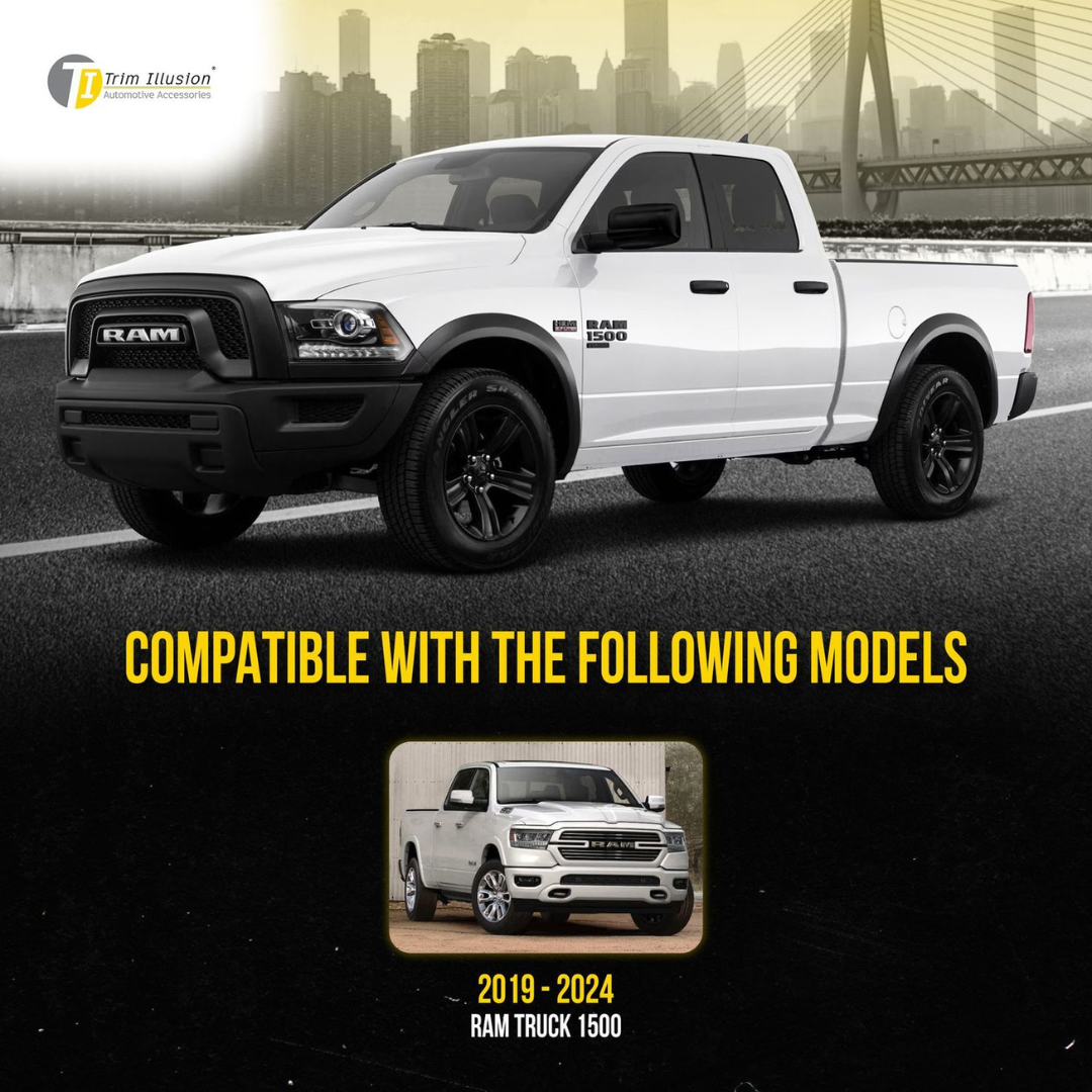2019-2024 Ram 1500 (Not for Classic) 2 PCS No Turn Signal Top Gloss Black Tape-on Mirror Cover