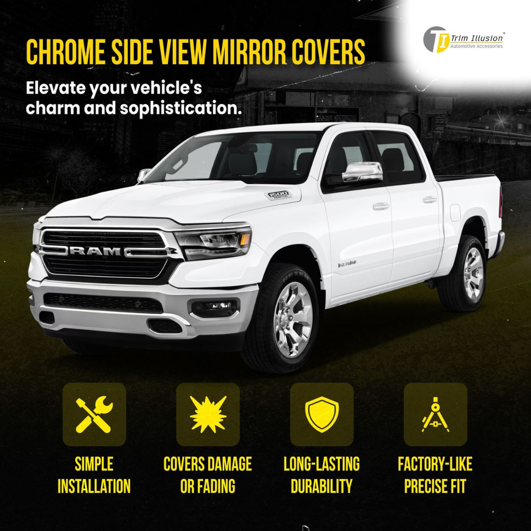 2019-2024 Ram 1500 (Not for Classic) 2 PCS With Turn Signal Top Chrome Tape-on Mirror Cover