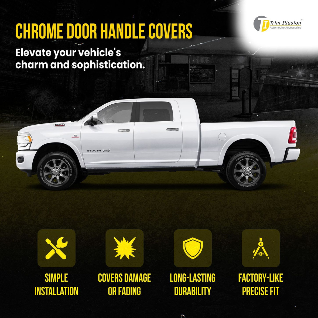 2019-2024 Ram 1500 (Not for Classic) W/ or W/O Smart Key 10 PCS Chrome Snap-on W/Tape Patented Door Handle Cover