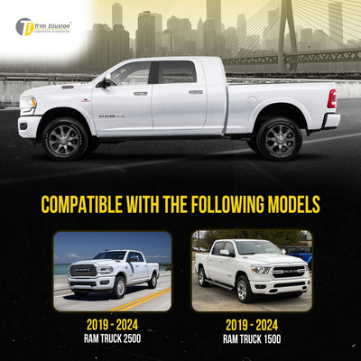 2019-2024 Ram 1500 (Not for Classic) W/ or W/O Smart Key 10 PCS Chrome Snap-on W/Tape Patented Door Handle Cover