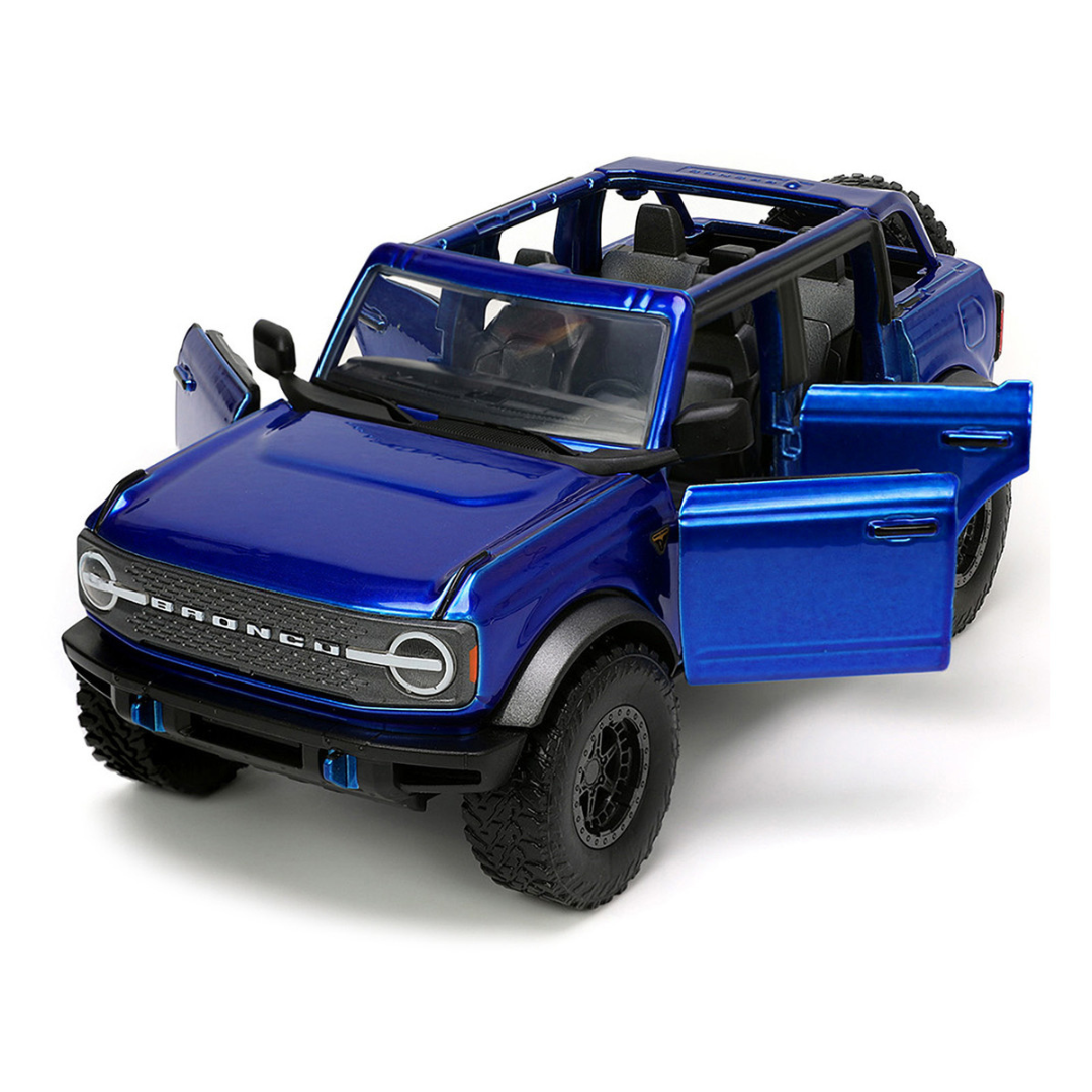 2021 Ford Bronco Open-Top Candy Blue Metallic with Extra Wheels "Just Trucks" Series 1/24 Diecast Model Car