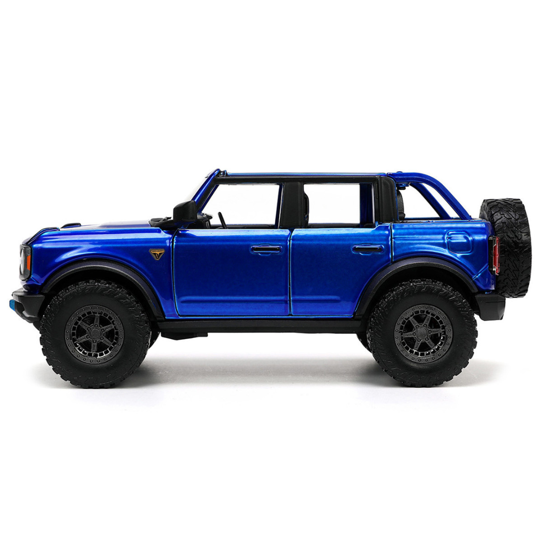 2021 Ford Bronco Open-Top Candy Blue Metallic with Extra Wheels "Just Trucks" Series 1/24 Diecast Model Car