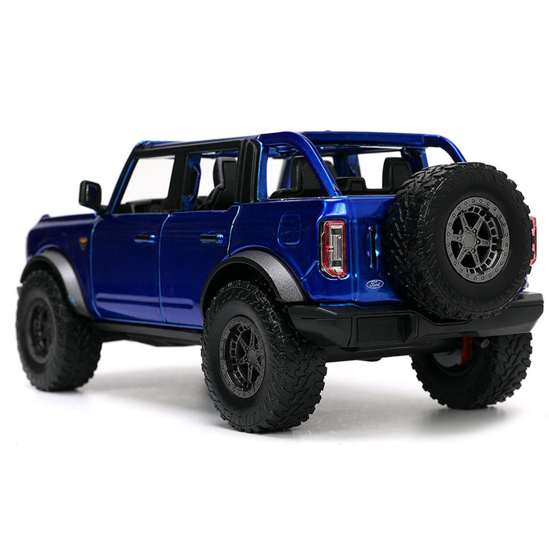 2021 Ford Bronco Open-Top Candy Blue Metallic with Extra Wheels "Just Trucks" Series 1/24 Diecast Model Car