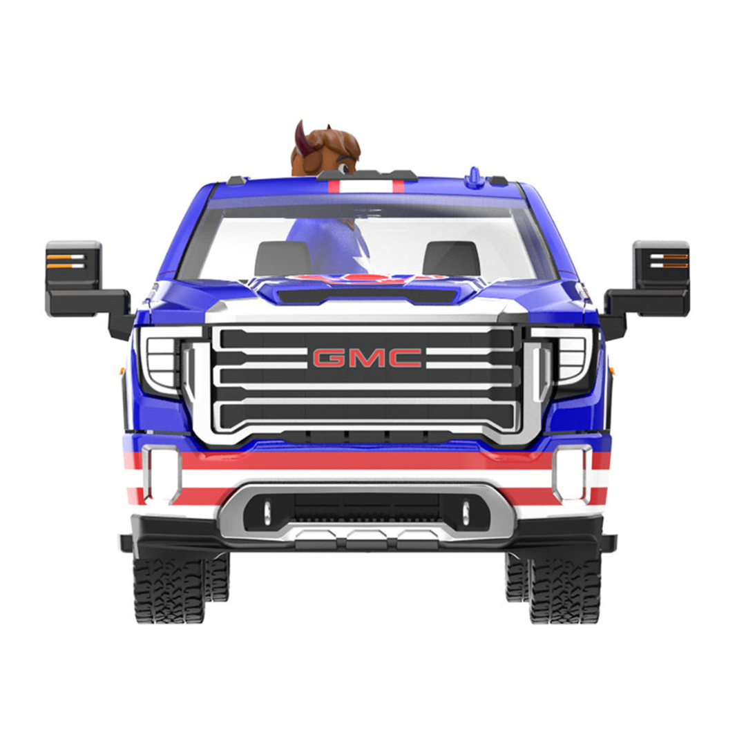 2022 GMC Sierra 3500 HD Pickup Truck Blue with American Soccer Graphics with Bison Figure "International Soccer Celebration '26" Series 1/64 Diecast Model Car