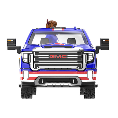 2022 GMC Sierra 3500 HD Pickup Truck Blue with American Soccer Graphics with Bison Figure "International Soccer Celebration '26" Series 1/64 Diecast Model Car