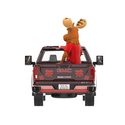 2022 GMC Sierra 3500 HD Pickup Truck Dark Red with Canadian Soccer Graphics with Moose Figure "International Soccer Celebration '26" Series 1/64 Diecast Model Car