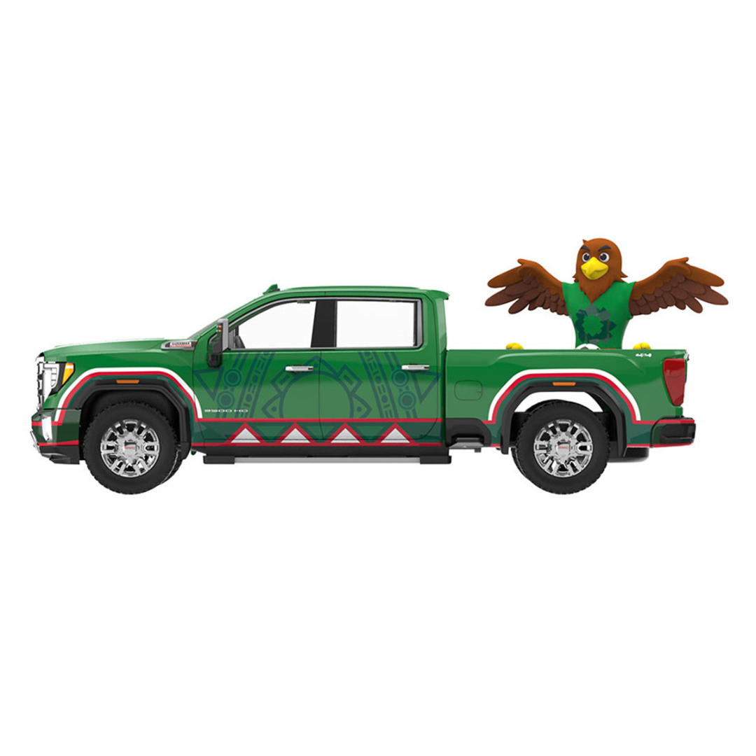 2022 GMC Sierra 3500 HD Pickup Truck Green with Mexican Soccer Graphics with Eagle Figure "International Soccer Celebration '26" Series 1/64 Diecast Model Car