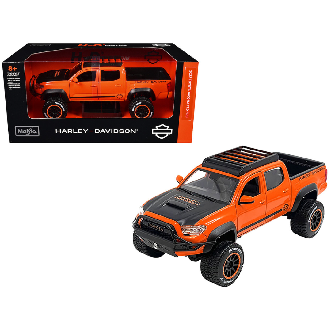 2023 Toyota Tacoma TRD Pro Pickup Truck "Harley Davidson" Orange and Black with Roof Rack "H-D Custom" Series 1/24 Diecast Model Car