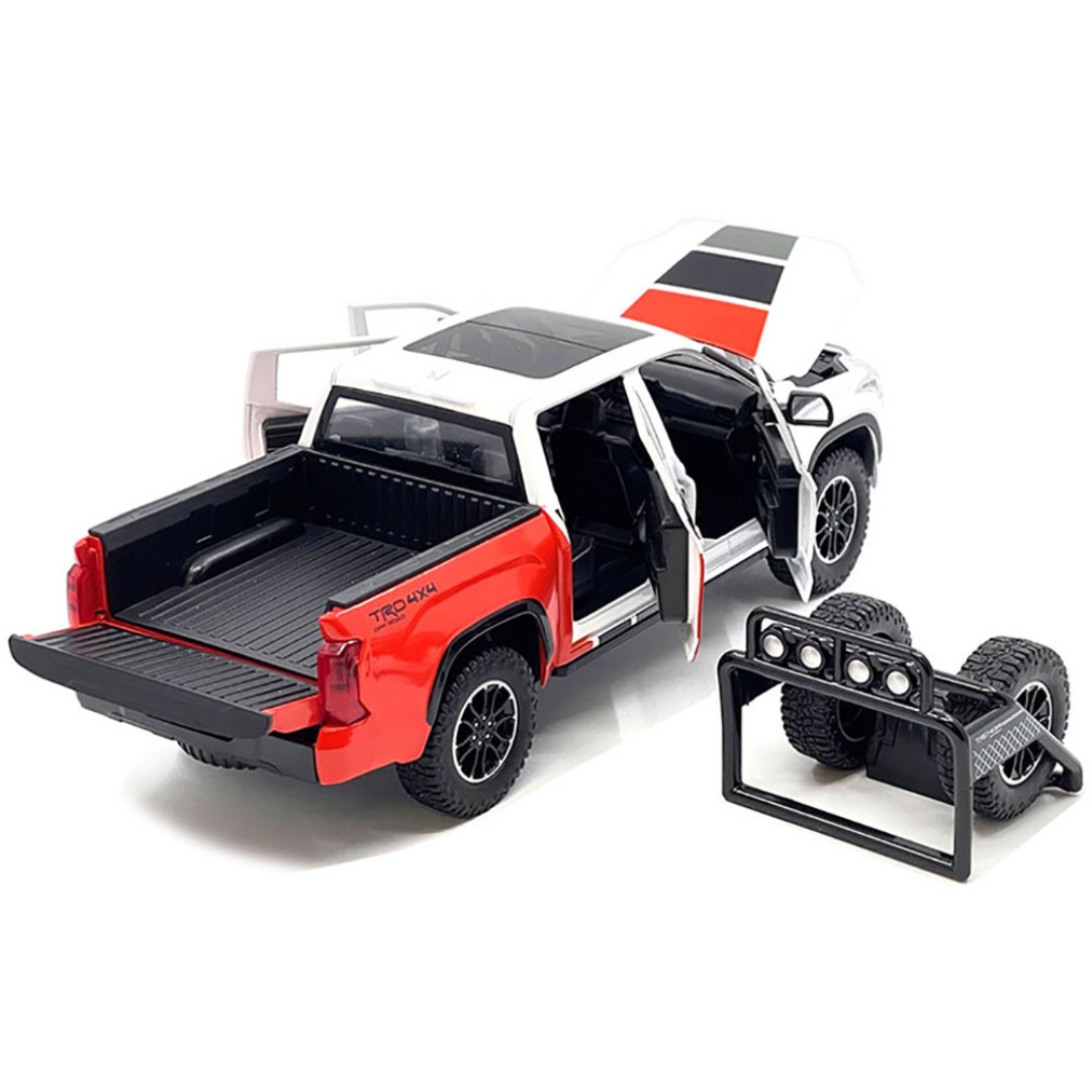2023 Toyota Tundra TRD 4x4 Pickup Truck White and Red with Black and Gray Stripes with Sunroof and Wheel Rack Limited Edition to 2400 pieces Worldwide 1/24 Diecast