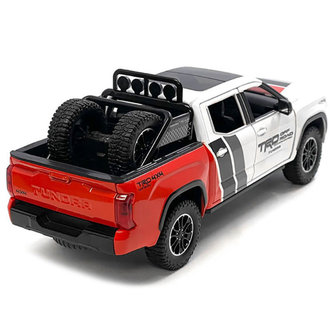 2023 Toyota Tundra TRD 4x4 Pickup Truck White and Red with Black and Gray Stripes with Sunroof and Wheel Rack Limited Edition to 2400 pieces Worldwide 1/24 Diecast