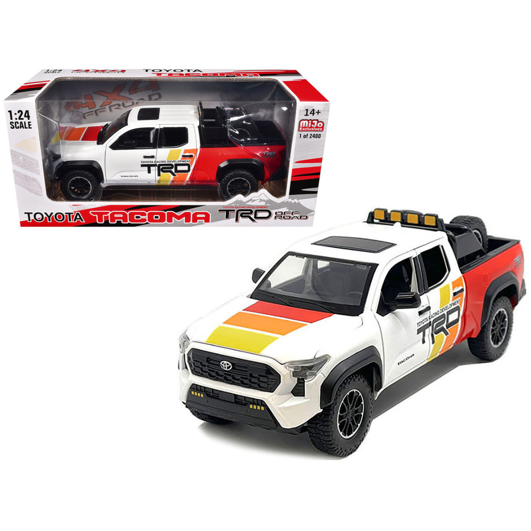 2024 Toyota Tundra TRD Off Road Edition Pickup Truck White and Red with TRD Stripes with Sunroof and Wheel Rack Limited Edition to 2400 pieces Worldwide 1/24 Diecast Model Car