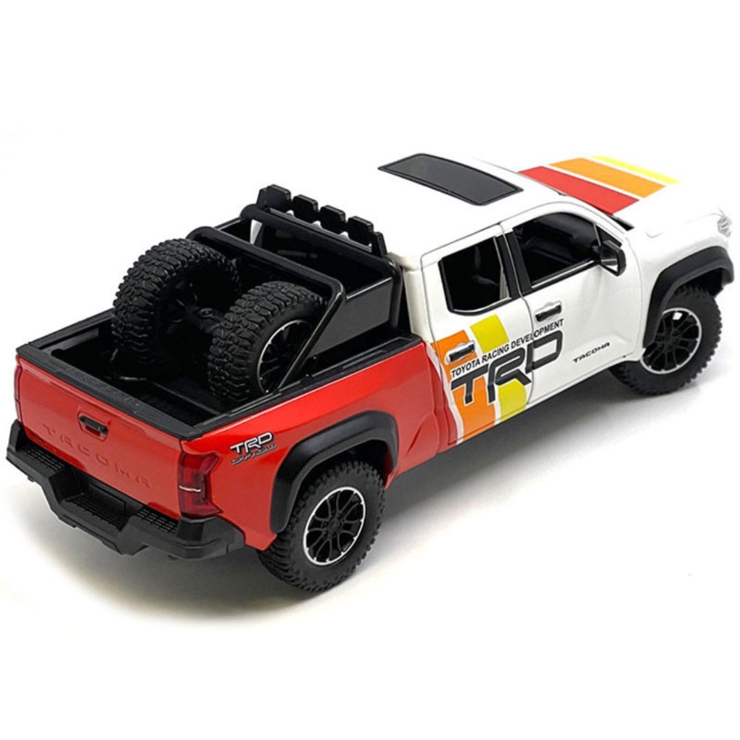 2024 Toyota Tundra TRD Off Road Edition Pickup Truck White and Red with TRD Stripes with Sunroof and Wheel Rack Limited Edition to 2400 pieces Worldwide 1/24 Diecast Model Car