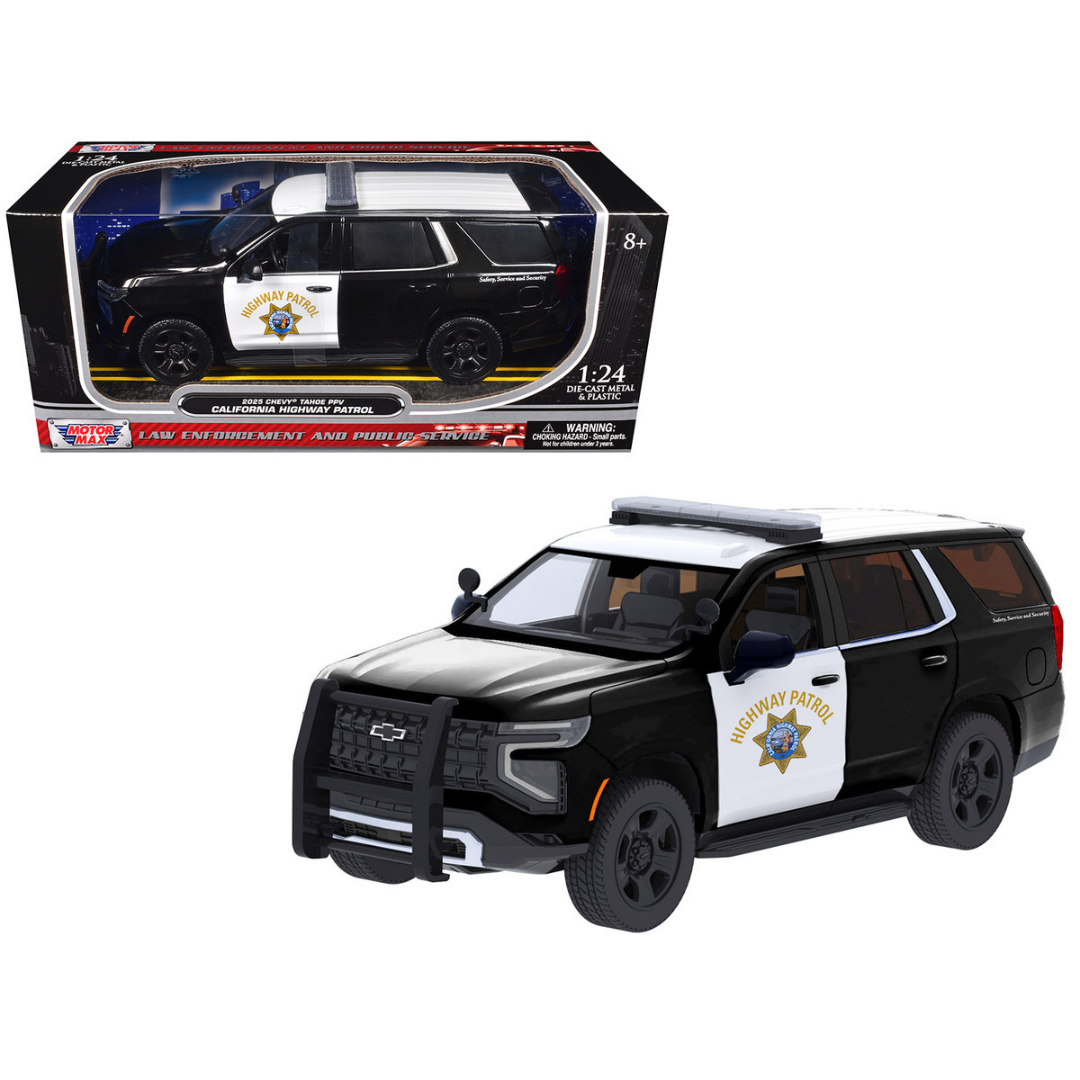 2025 Chevrolet Tahoe Police Pursuit Vehicle "California Highway Patrol" Black and White "Law Enforcement and Public Service" Series 1/24 Diecast Model Car