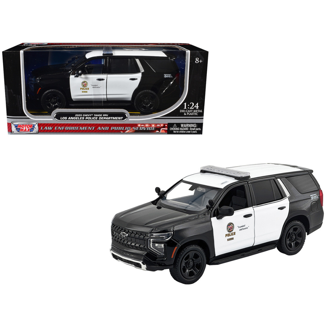 2025 Chevrolet Tahoe Police Pursuit Vehicle "Los Angeles Police Department (LAPD)" Black and White "Law Enforcement and Public Service" Series 1/24 Diecast Model Car