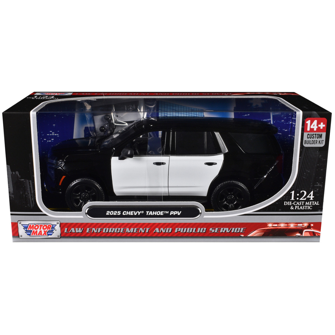 2025 Chevrolet Tahoe PPV Black and White "Custom Builder's Kit - Law Enforcement and Public Service" Series 1/24 Diecast Model Car