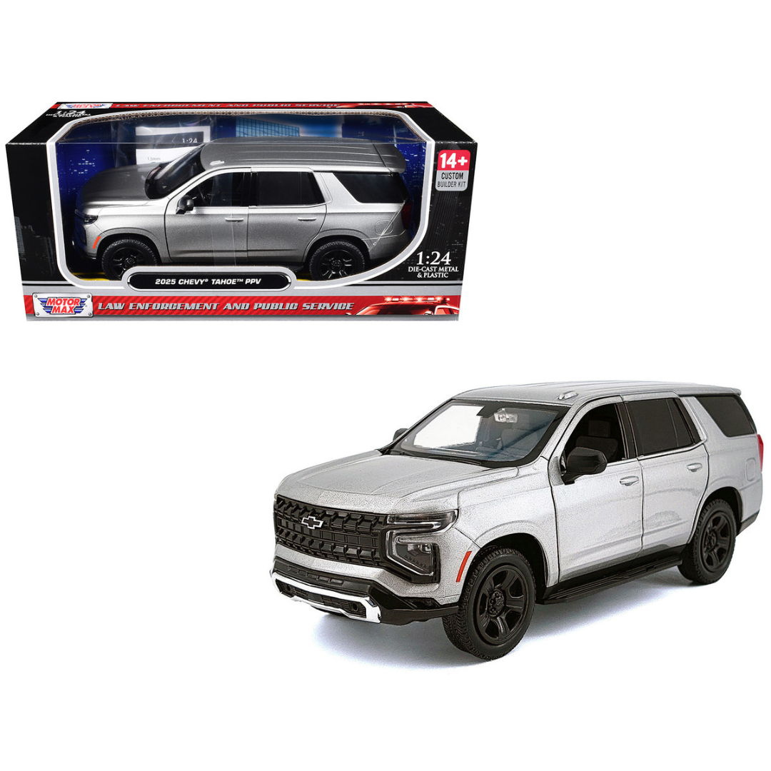 2025 Chevrolet Tahoe PPV Silver Metallic "Custom Builder's Kit - Law Enforcement and Public Service" Series 1/24 Diecast Model Car