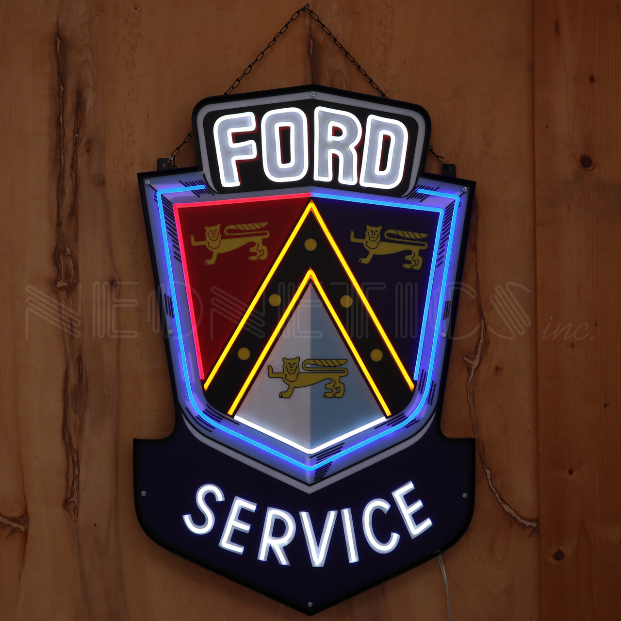 FORD SERVICE RETRO BADGE LED FLEX-NEON SIGN IN STEEL CAN