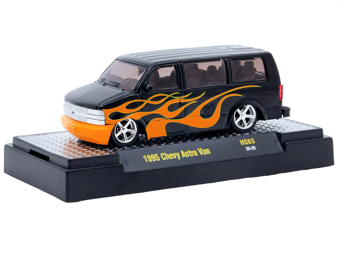 1995 Chevrolet Astro Van Black with Orange Flames Limited Edition to 12804 pieces Worldwide 1/64 Diecast Model Car