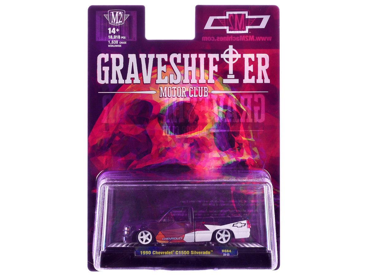 1990 Chevrolet C1500 Silverado Pickup Truck "Graveshifter Motor Club" Purple with Graphics and 3D Glasses Limited Edition to 18018 pieces Worldwide 1/64 Diecast Model Car