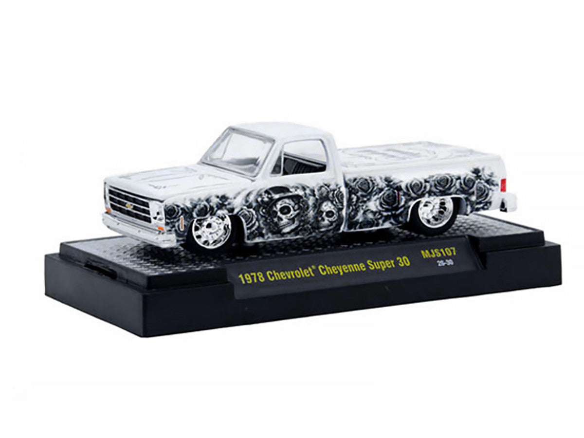 1978 Chevrolet Cheyenne Super 30 Pickup Truck "Dia De Los Muertos" White with Graphics Limited Edition to 10560 pieces Worldwide 1/64 Diecast Model Car