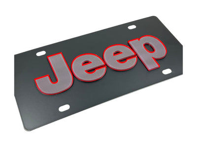 Jeep Carbon Steel License Plate Red Outline