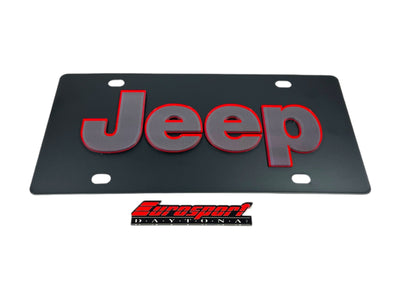 Jeep Carbon Steel License Plate Red Outline