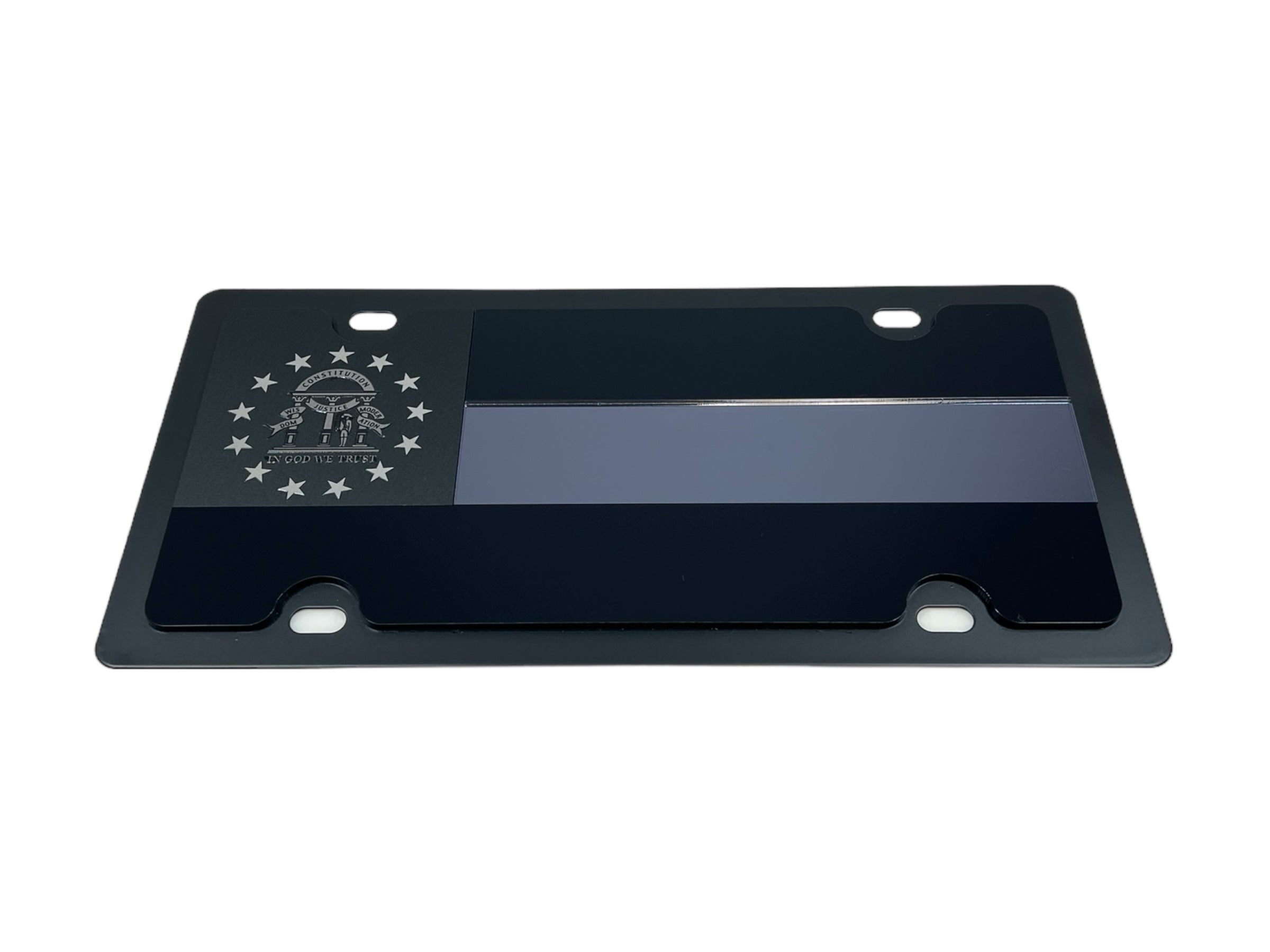 Georgia State Flag Blacked Out Carbon Steel License Plate
