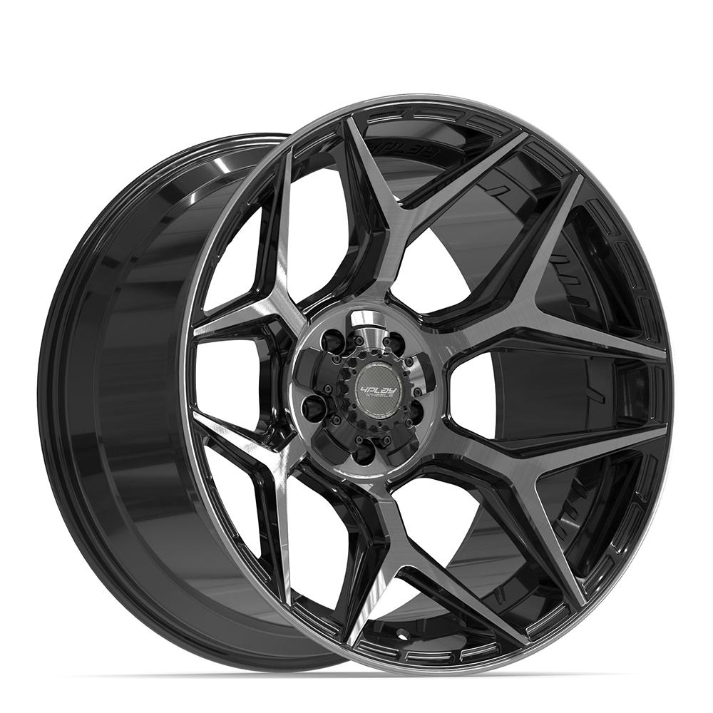 Set of 4 4Play 4P06 22x12 Gloss Black Brushed with Tinted Clear wheel, 5x127/5x139.7, -44mm offset