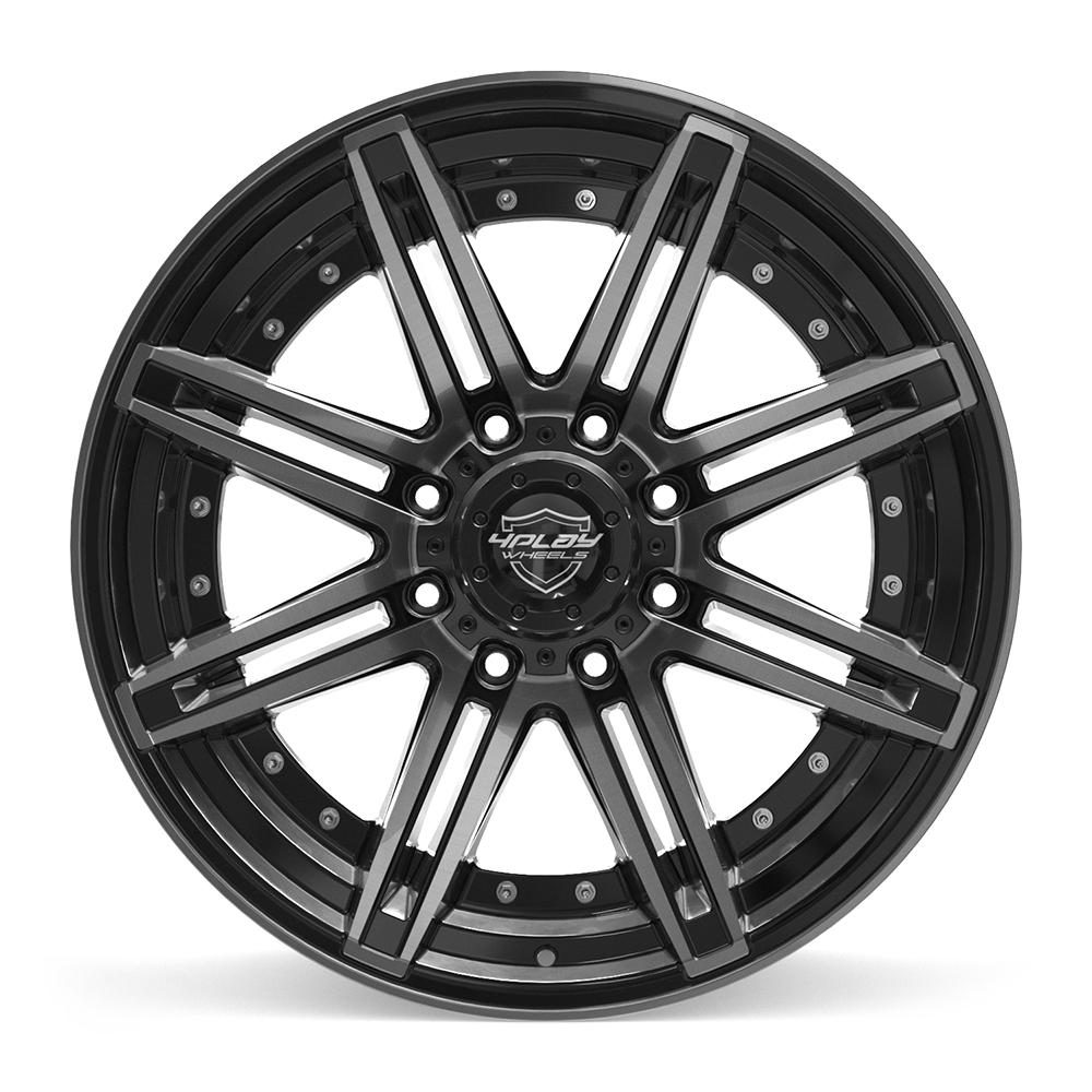 Set of 4 4Play 4P08 22x10 Gloss Black Brushed with Tinted Clear wheel, 8x180, -24mm offset
