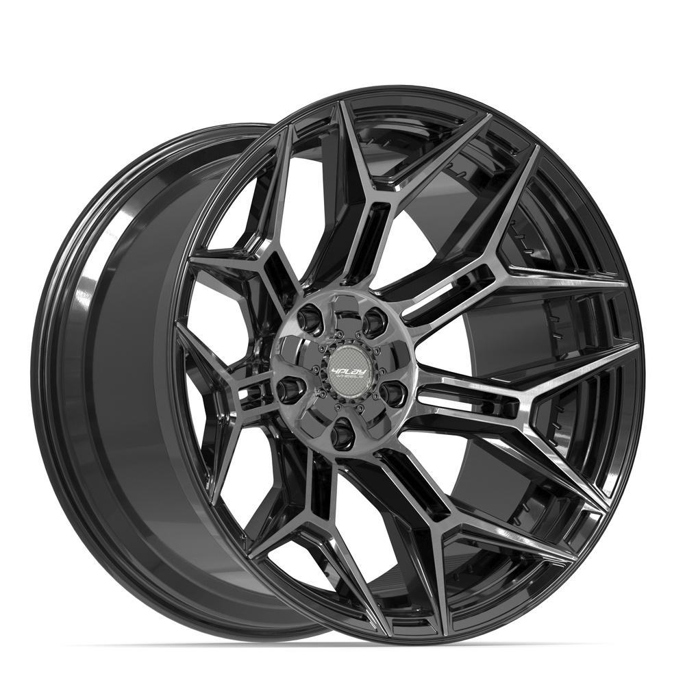 Set of 4 4Play 4P44 22x12 Gloss Black Brushed with Tinted Clear wheel, 5x127/5x139.7, -44mm offset