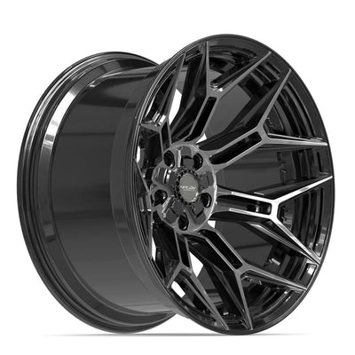 Set of 4 4Play 4P44 22x12 Gloss Black Brushed with Tinted Clear wheel, 5x127/5x139.7, -44mm offset