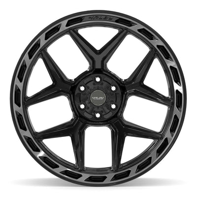 Set of 4 4Play 4P55 24x12 Gloss Black Brushed with Tinted Clear wheel, 6x135/6x139.7, -44mm offset