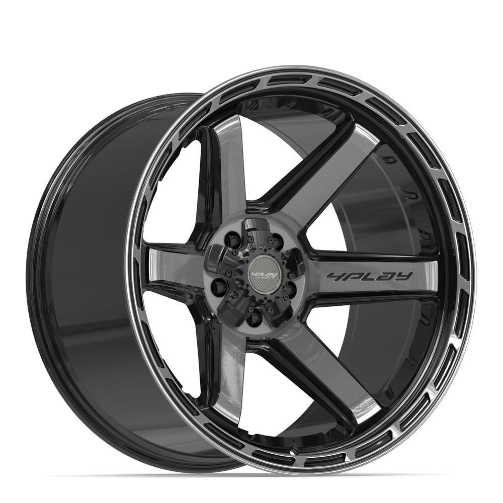 Set of 4 4Play 4P63 22x12 Gloss Black Brushed with Tinted Clear wheel, 5x127/5x139.7, -44mm offset
