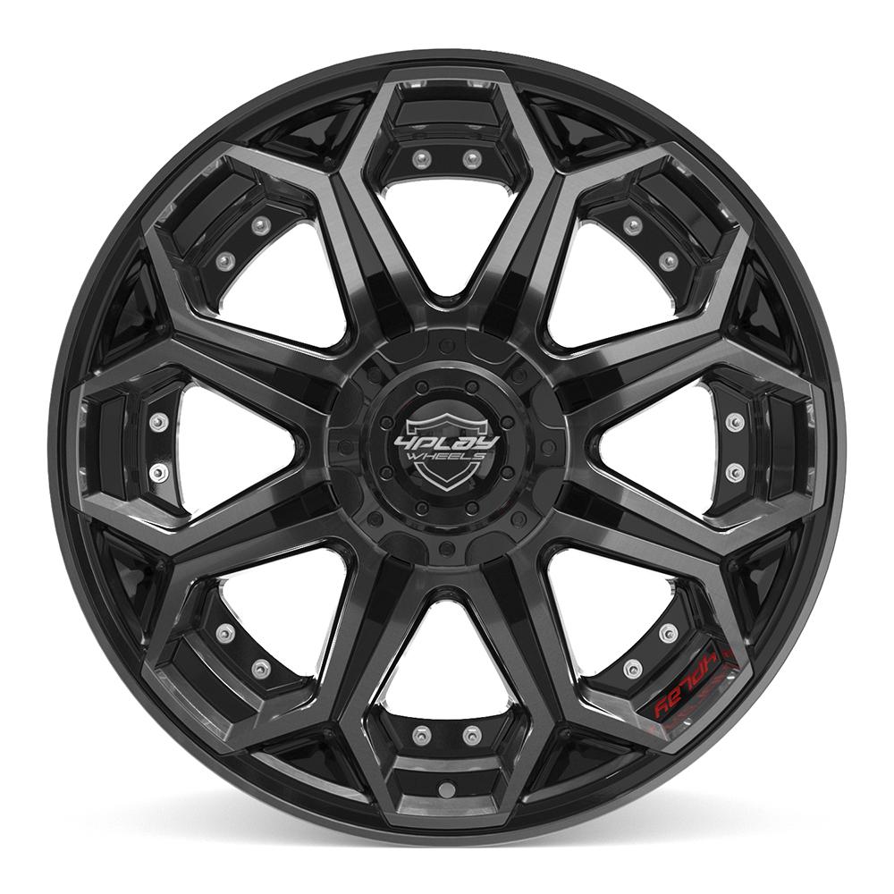Set of 4 4Play 4P80R 20x10 Gloss Black Brushed with Tinted Clear wheel, 6x135/6x139.7, -18mm offset