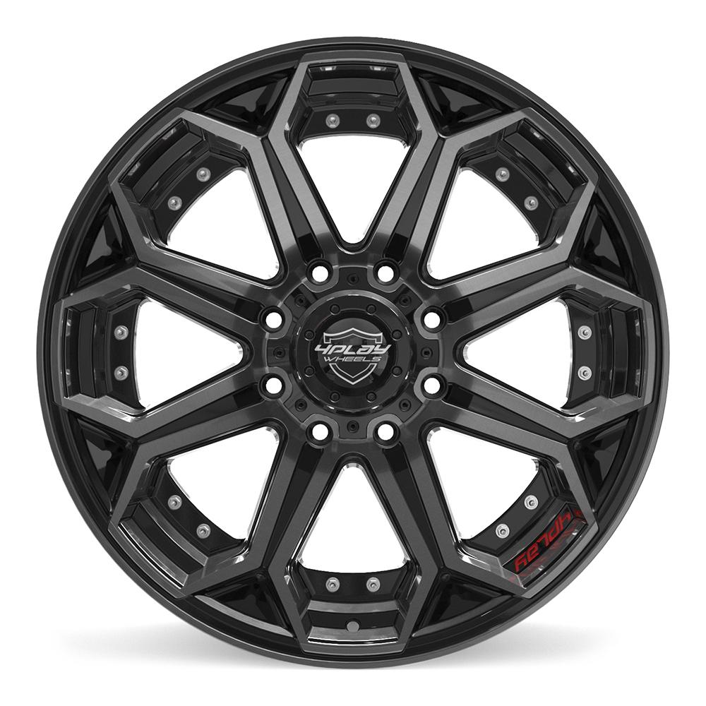 Set of 4 4Play 4P80R 22x10 Gloss Black Brushed with Tinted Clear wheel, 8x165.1, -24mm offset