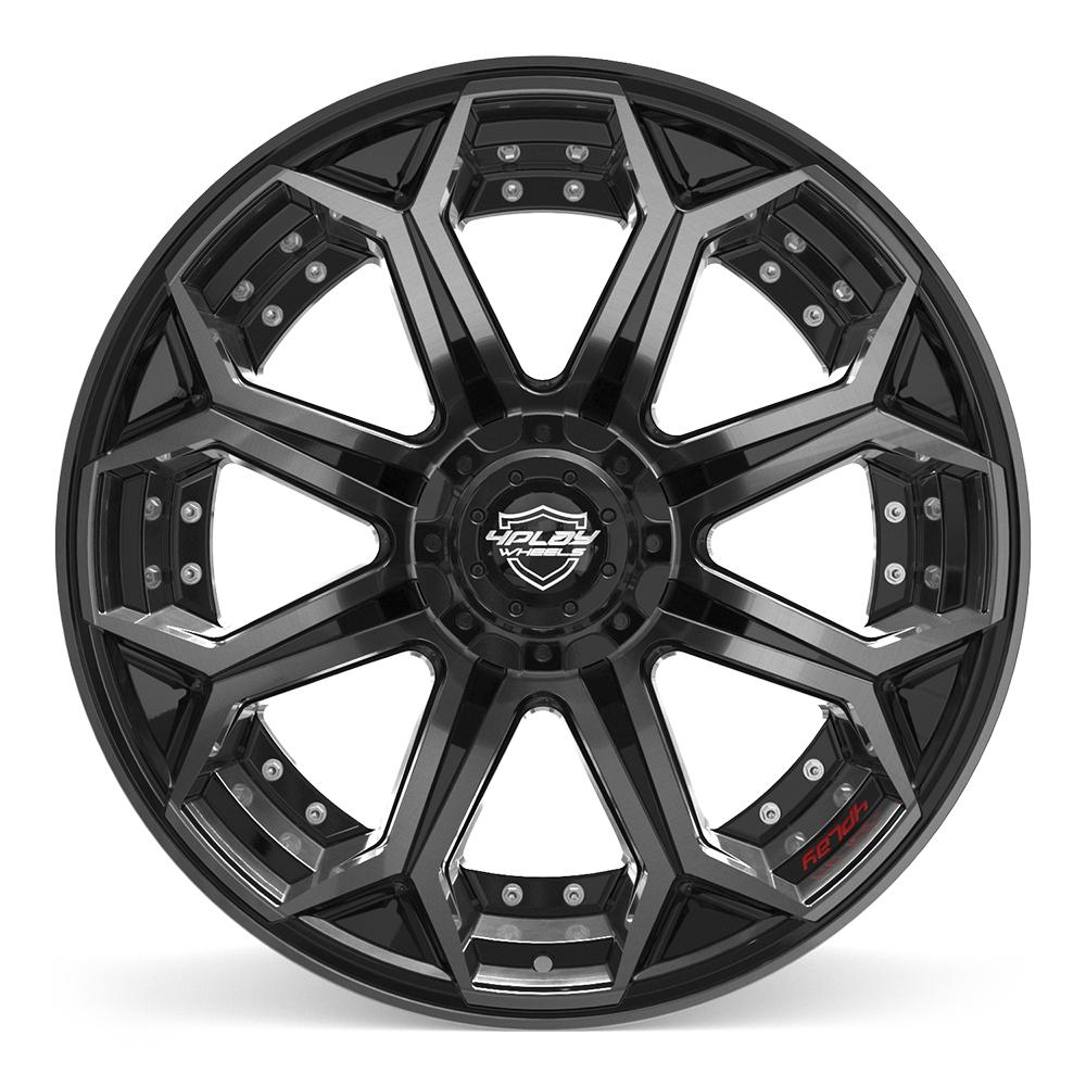 Set of 4 4Play 4P80R 22x12 Gloss Black Brushed with Tinted Clear wheel, 6x135/6x139.7, -44mm offset