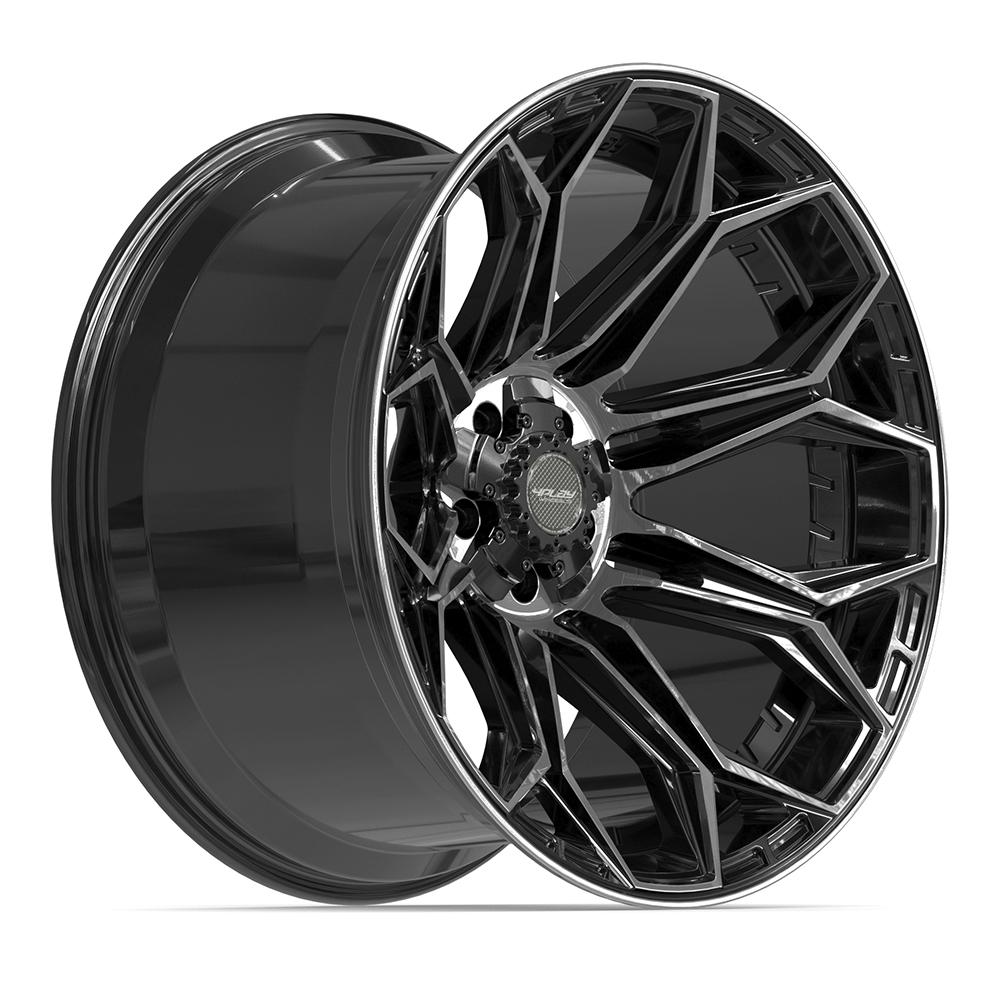 Set of 4 4Play 4P83 22x12 Gloss Black Brushed with Tinted Clear wheel, 5x127/5x139.7, -44mm offset