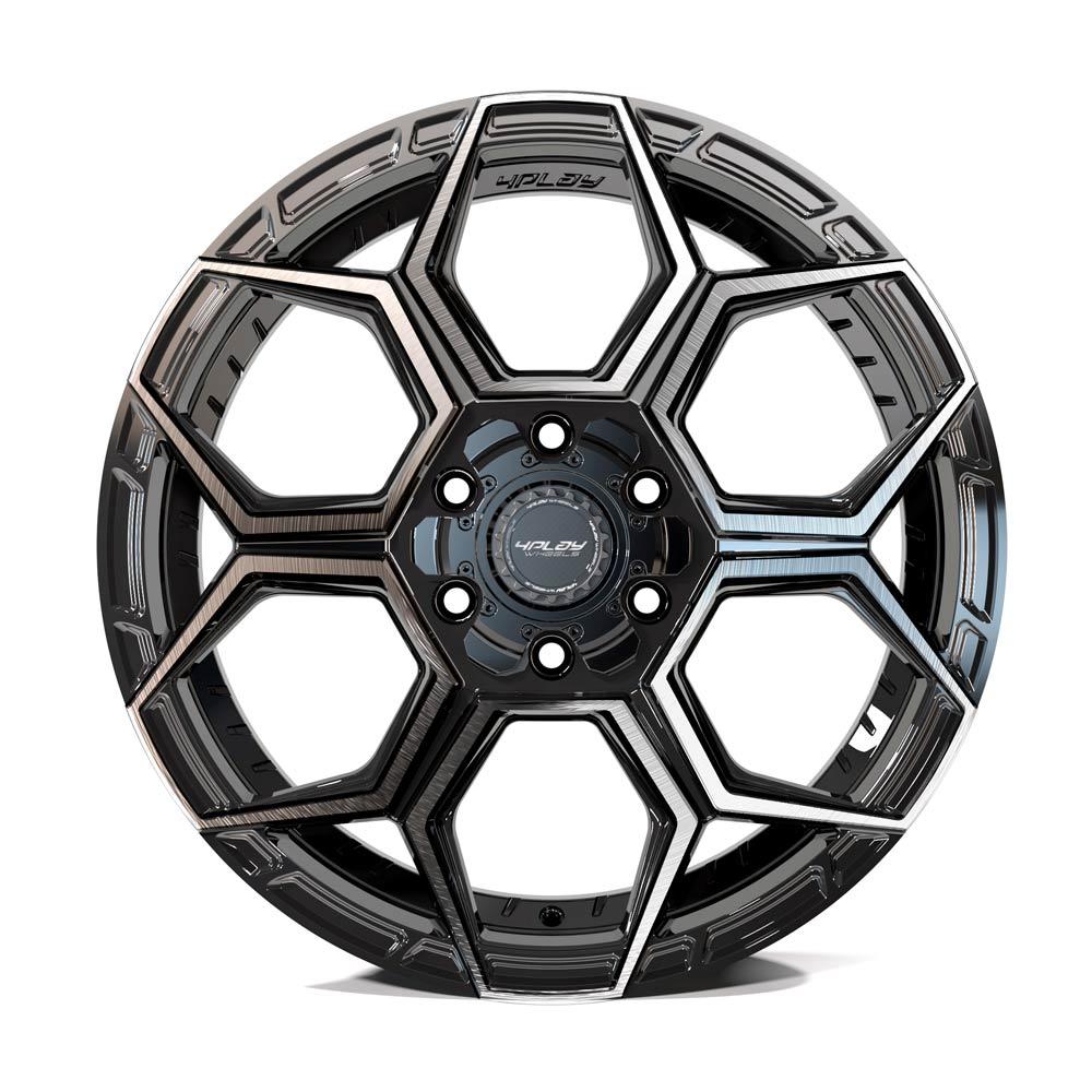 Set of 4 4Play 4PS26 18x8 Gloss Black Brushed with Tinted Clear wheel, 5x112/5x114.3, +38mm offset
