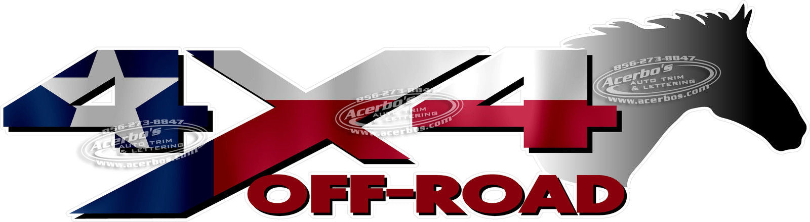 4x4 Off Road "Texas Flag" Horse Head Decal Stickers (x2)