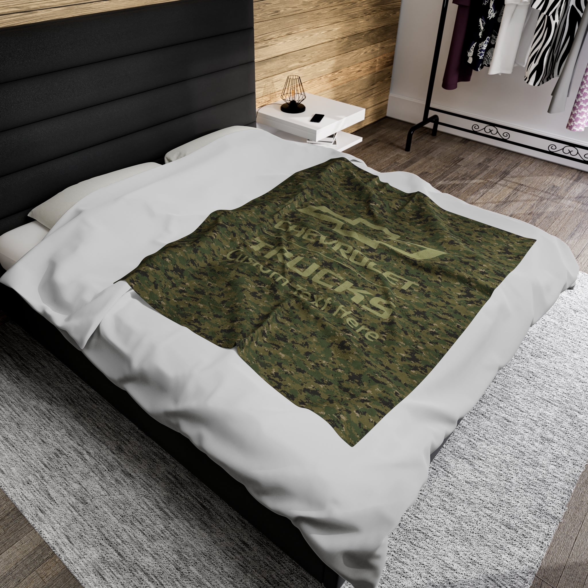 Personalized Chevrolet Trucks Bowtie Digital Camo Velveteen Plush Blanket