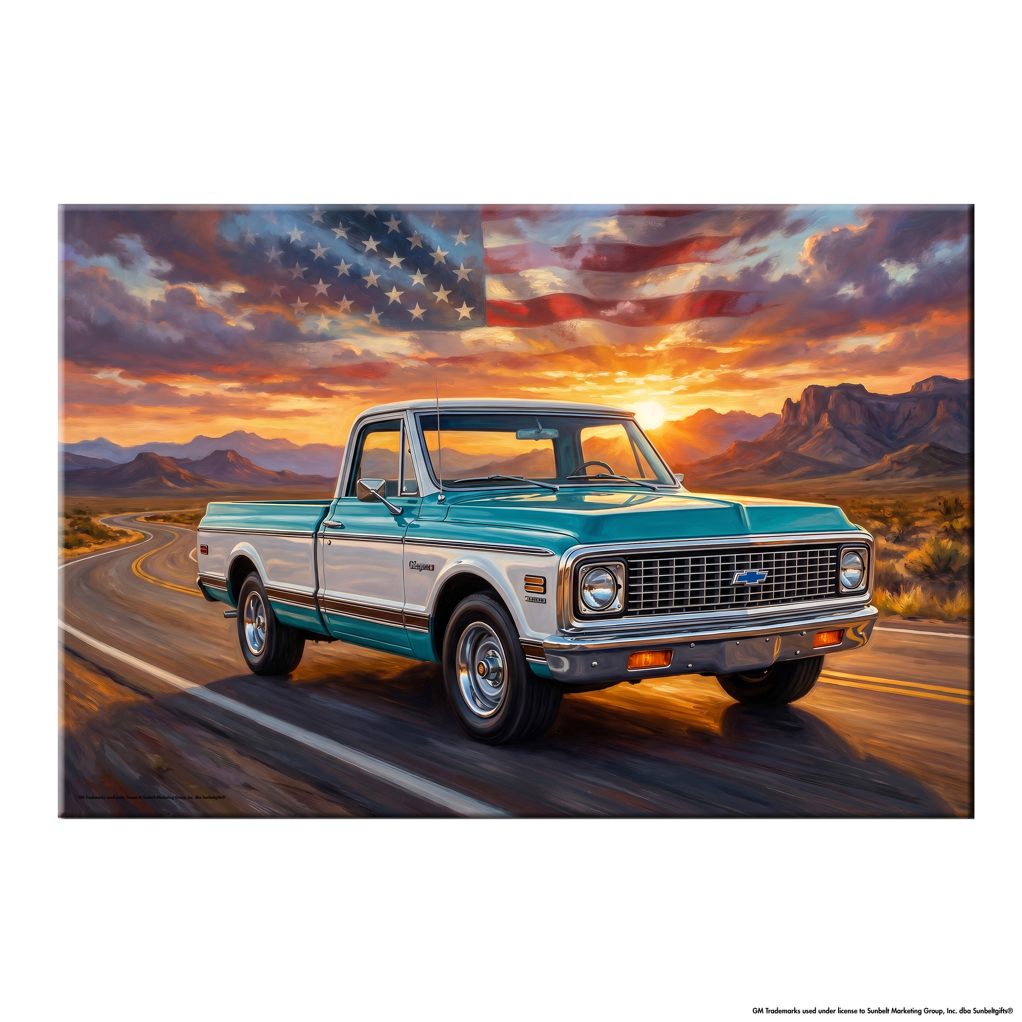 Chevy C10 Blue and White Americana Highway Canvas Wall Art